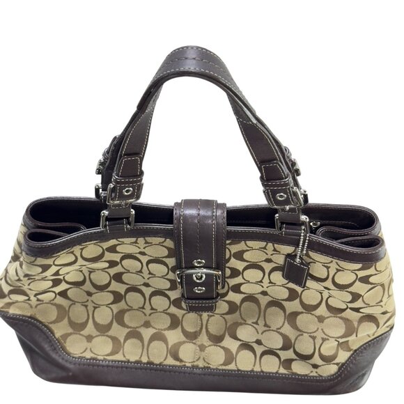 Coach Signature Women's Canvas & Leather Satchel Handbag Brown Dual Handles - Picture 3 of 13